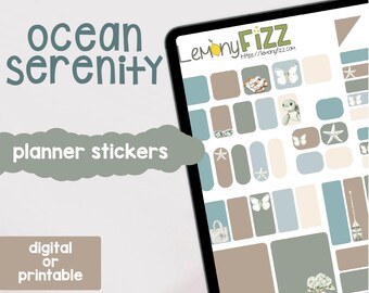 Ocean Serenity - Planner Stickers- Journaling - PRE-CROPPED  - Digital Planning Noteful Goodnotes