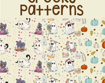 Spooky Cats and Pumpkins Pattern, Halloween Fabric Print (Digital Print)