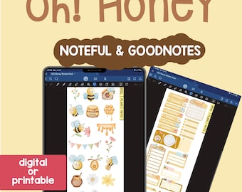 Oh! Honey Bees - NOTEFUL & GOODNOTES Planner Stickers- Journaling - pre-cropped  - Digital Planning