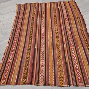 Handmade Wool Kilim Rug: Soft Colors, Vintage Area Rug (6.9x4.5 ft)