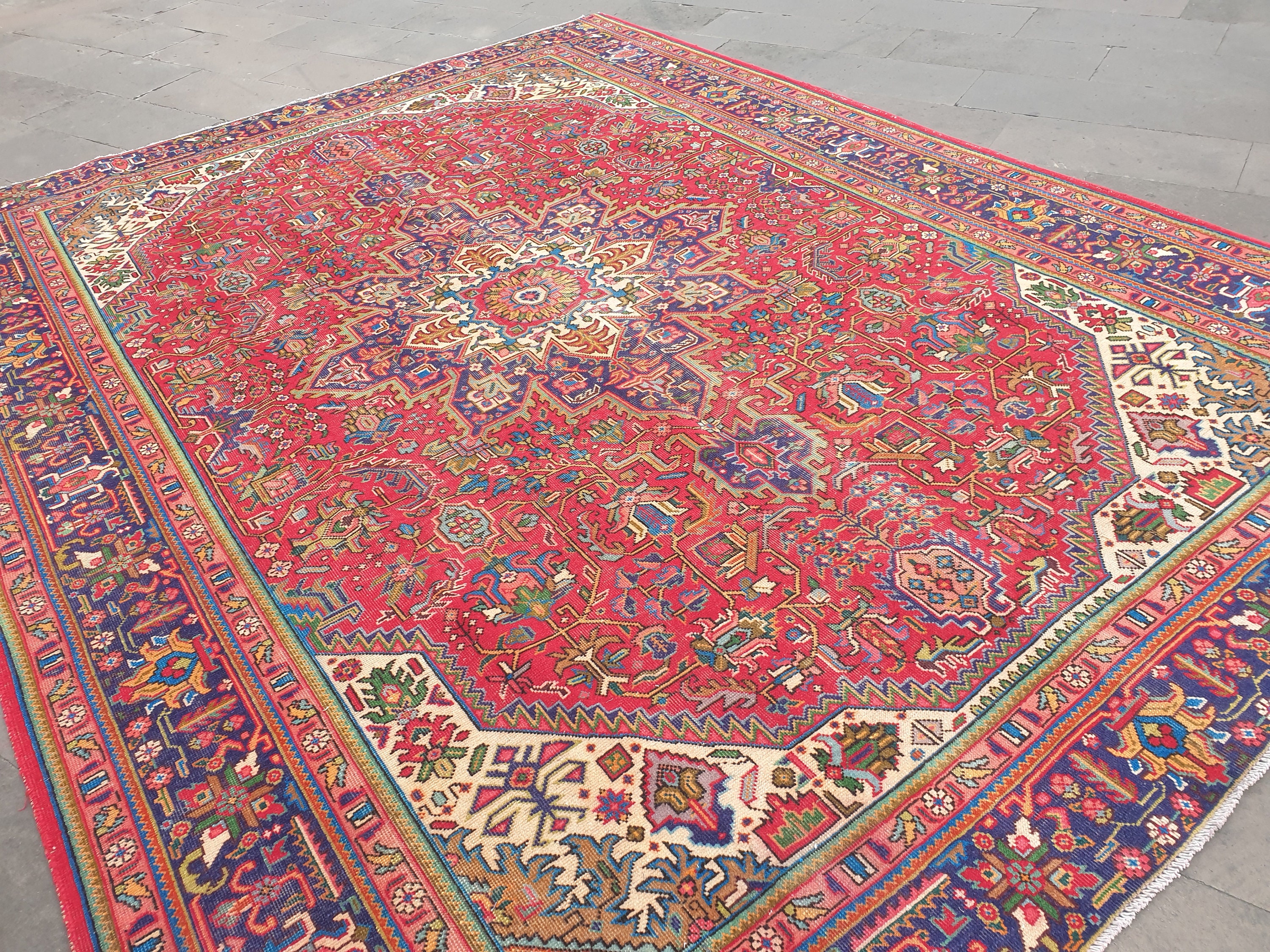 large livingroom rug, colorful antique rug, handmade area rug,turkish wool rug, 9.7x7.6 feet, 4444thumbnail