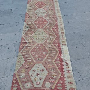 Handmade Wool Kilim Rug: Soft Colors, Antique Turkish Runner (10x2.3 ft)