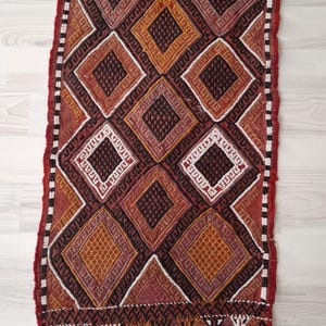 Handmade Wool Kilim Rug: Small Antique Turkish Rug (2.9x1.3 ft)
