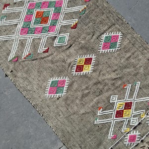Handmade Gray Kilim Rug: Small Antique Wool Rug (2.5x1.4 ft)