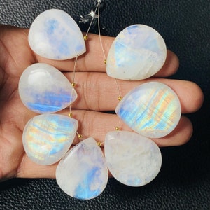 Full Flashy Rainbow Moonstone Smooth Cabochon Gemstone Size 20x25 MM Pear Shape 6 beads Moonstone Gift For Her Natural Gemstone