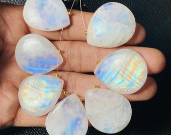 Full Flashy Rainbow Moonstone Smooth Cabochon Gemstone Size 20x25 MM Pear Shape 6 beads Moonstone Gift For Her Natural Gemstone