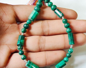 Gorgeous Quality Malachite Strand Roundel And Tube Shape Gemstone Both Side Polish Wholesaler Malachite 27 Beads Malachite Gift For her