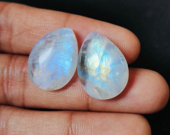 Beautiful Blue Flashy  Rainbow Moonstone Smooth Cabochon gemstone Size 20x25 MM 1 pair Rainbow Moonstone Wholesaler Gemstone Gift For her