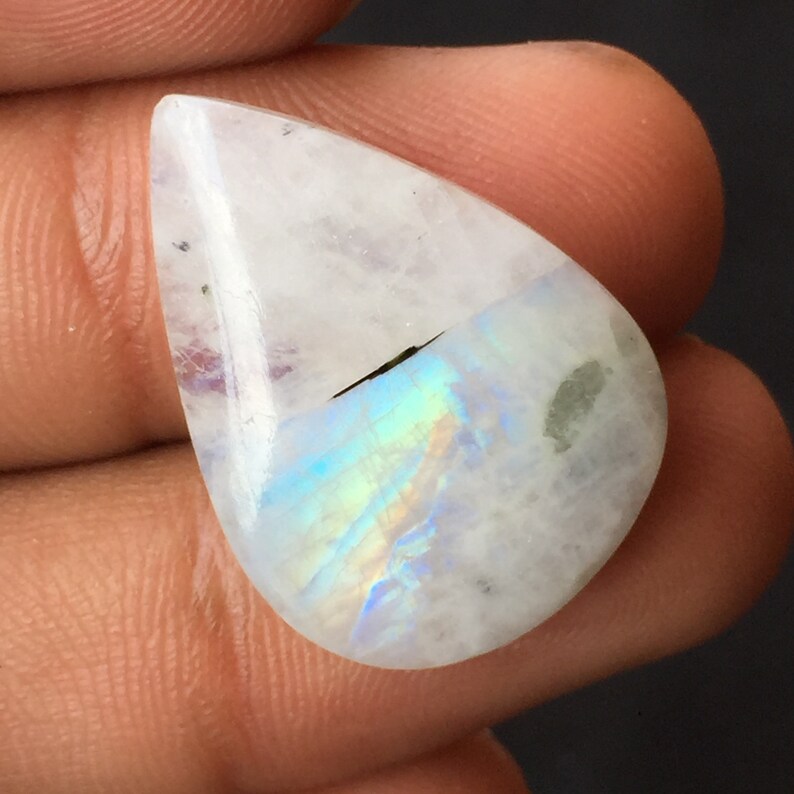 27x19x5 22cts Rainbow Moonstone full Moonstone Cabochon Gemstone Pear Shape Use For Jewelry Beautiful Rainbow Moonstone Cabochon Gemstone