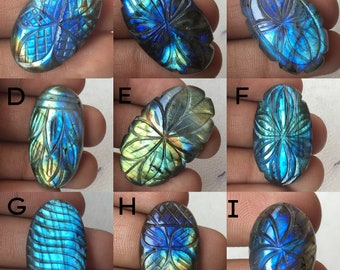 Carving  gorgeous Labradorite  Unique Flashy Labradorite Both Side Polished Use For Jewelry Natural Labradorite Loos Gemstone oval Shape