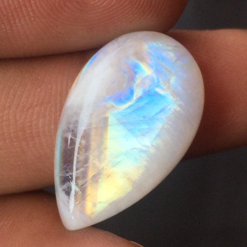 Beautiful Rainbow Moonstone Cabochon Gemstone Use For Jewelry Blue Flashy Rainbow Moonstone Cabochon Gemstone Pear Shape Size 25x15x6 MM