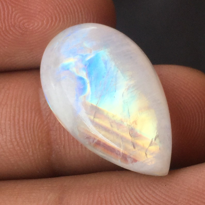 Beautiful Rainbow Moonstone Cabochon Gemstone Use For Jewelry Blue Flashy Rainbow Moonstone Cabochon Gemstone Pear Shape Size 25x15x6 MM