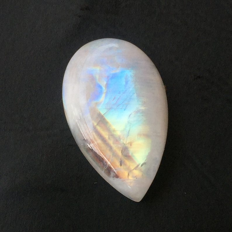 Beautiful Rainbow Moonstone Cabochon Gemstone Use For Jewelry Blue Flashy Rainbow Moonstone Cabochon Gemstone Pear Shape Size 25x15x6 MM