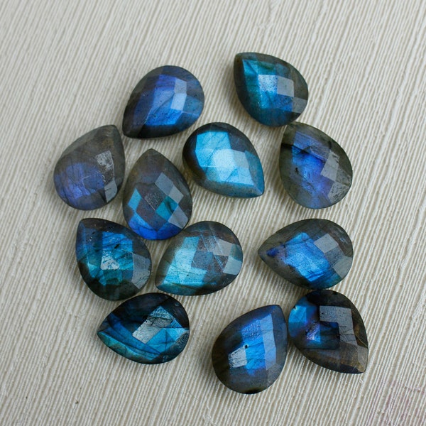 AAA+ Labradorite Pear Briolettes Blue Flashy Labradorite Gemstones 12 Beads Super Finest Blue Flash Labradorite Faceted