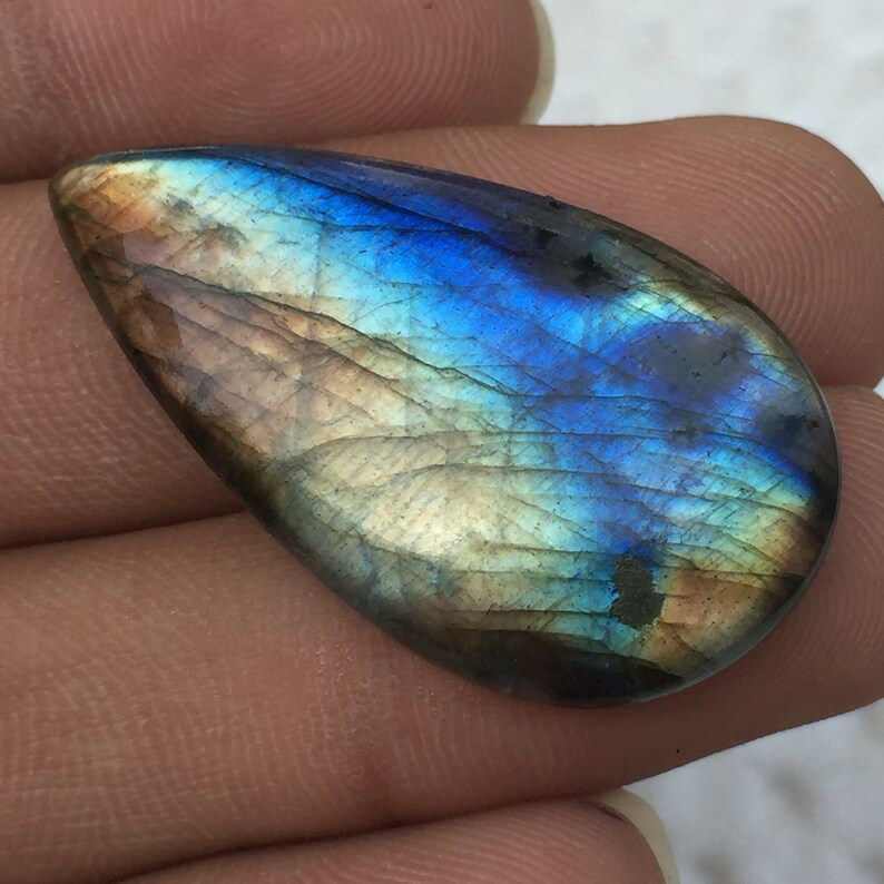 Multi Flashy Labradorite Cabochon Gemstone Pear Shape Natural Labradorite Use For Wire Wrap Jewelry Smooth Gemstone 35 Cts 39x21x5MM