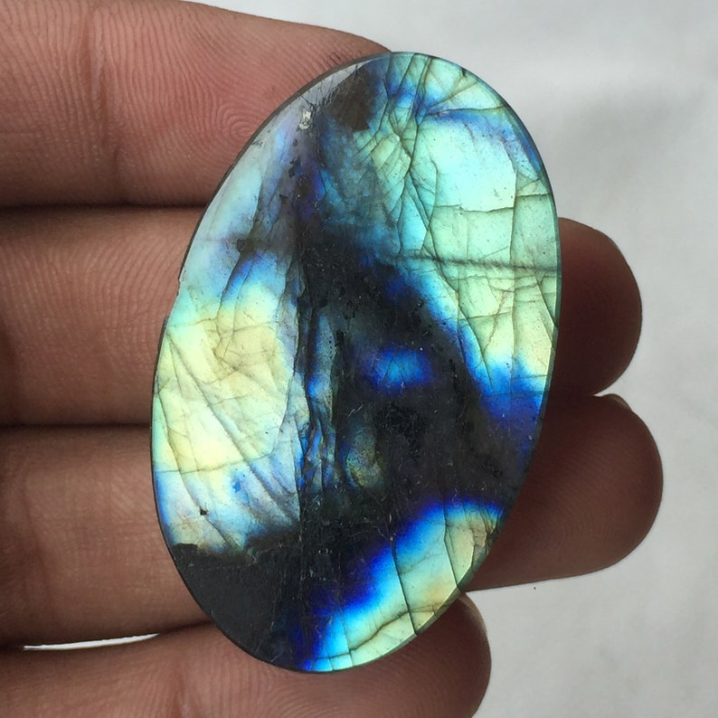 Green Flashy Labradorite Smooth Polish Wholesale Labradorite Loose Gemstone Oval Shape Use For Wire Wrapped Jewelry With 47x29x6 MM