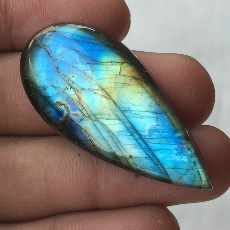 Blue Flashy Labradorite Top Quality Gemstone Pear Shape Both Side Polish Natural Labradorite Cabochon 46x21x8 MM Item Code # 11291