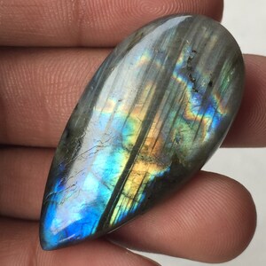 Gorgeous Flashy Labradorite Cabochon Gemstone Pear Shape 100%Natural Labradorite Gemstone Size - 45x23x7 MM Hand Made Polish Use For Jewelry