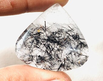 Top Quality Black Rutile Smooth Cabochon Gemstone Handmade Stone Size 38x35x6 MM Pear Shape Smooth Both Side Polish Use For Jewelry