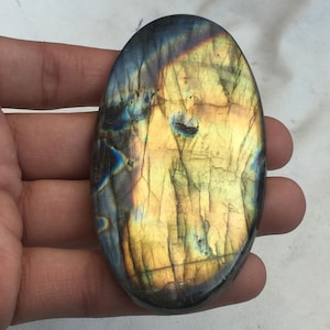 Large Labradorite Cabochon Size - 95x48x7 MM, Yellow Flashy Oval Shape Gemstone, Both Side Hand Polish Loose Gemstone Use For Jewelry