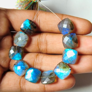 Briolette Blue Flashy Labradorite Briolette Unique gemstone Handmade Stone Size 10x10x4 MM Cushion Shape Beads Natural Gemstone Gift For her