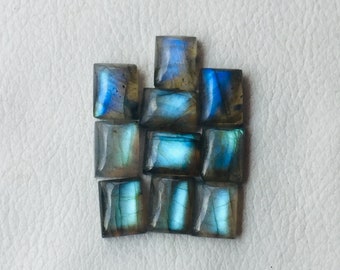 10 piezas de increíble cabujón liso de labradorita azul llamativo, piedra preciosa suelta de 10 x 8 mm, forma de cojín, labradorita, ideal para joyería.