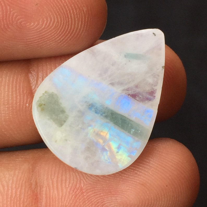 27x19x5 22cts Rainbow Moonstone full Moonstone Cabochon Gemstone Pear Shape Use For Jewelry Beautiful Rainbow Moonstone Cabochon Gemstone