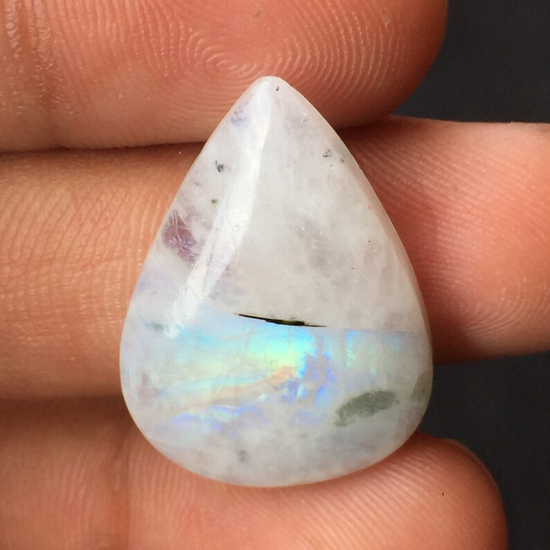 27x19x5 22cts Rainbow Moonstone full Moonstone Cabochon Gemstone Pear Shape Use For Jewelry Beautiful Rainbow Moonstone Cabochon Gemstone