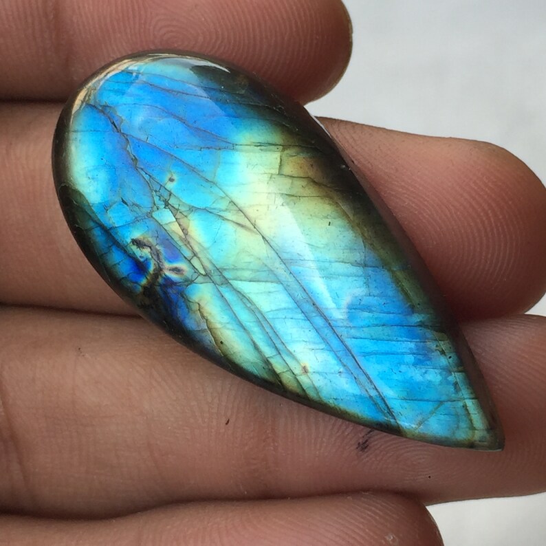 Blue Flashy Labradorite Top Quality Gemstone Pear Shape Both Side Polish Natural Labradorite Cabochon 46x21x8 MM Item Code # 11291