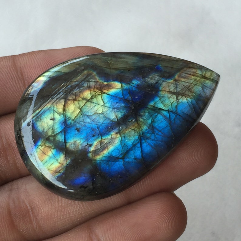 Multi Flashy Labradorite Cabochon Gemstone Labradorite Cabochon Gemstone Wholesale Gemstone 56x38x8 MM Use For Jewelry Pear Shape