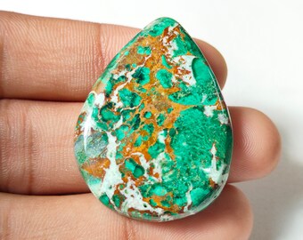 Piedra preciosa suelta de jaspe crisocola de calidad única, cabujón, pulida a mano. Tamaño: 38 x 29 x 6 mm. Piedra preciosa crisocola de diseño para joyería.