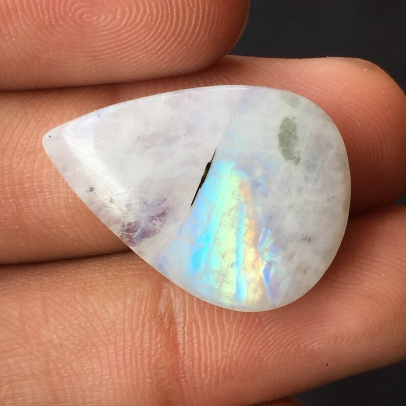 27x19x5 22cts Rainbow Moonstone full Moonstone Cabochon Gemstone Pear Shape Use For Jewelry Beautiful Rainbow Moonstone Cabochon Gemstone