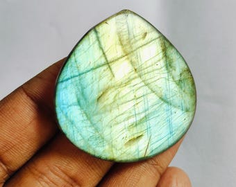 Green Fire Labradorite Cabochon, Heart Shape Gemstone (42x42x5 MM)