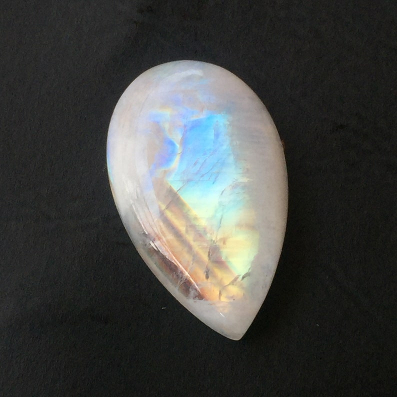 Beautiful Rainbow Moonstone Cabochon Gemstone Use For Jewelry Blue Flashy Rainbow Moonstone Cabochon Gemstone Pear Shape Size 25x15x6 MM