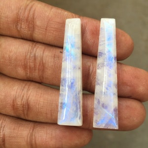 Moonstone Cabochon Blue Moonstone long Pair Cabochon Size 10x30x5 MM Both Side Polish Rainbow Moonstone Gemstone Use For Earring Jewelry