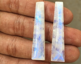 Moonstone Cabochon Blue Moonstone long Pair Cabochon Size 10x30x5 MM Both Side Polish Rainbow Moonstone Gemstone Use For Earring Jewelry