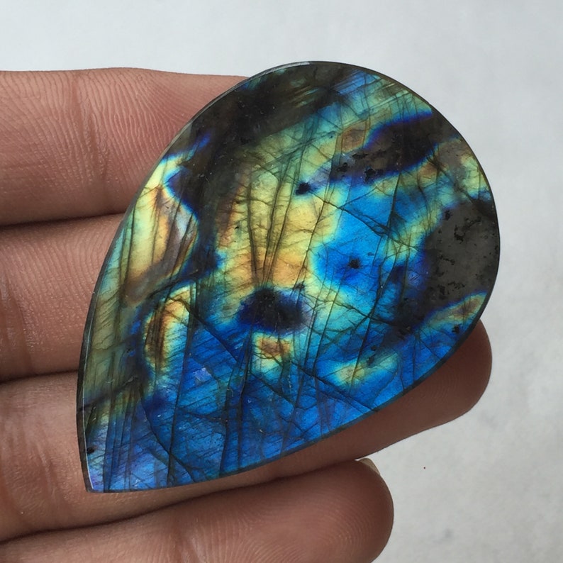 Multi Flashy Labradorite Cabochon Gemstone Labradorite Cabochon Gemstone Wholesale Gemstone 56x38x8 MM Use For Jewelry Pear Shape