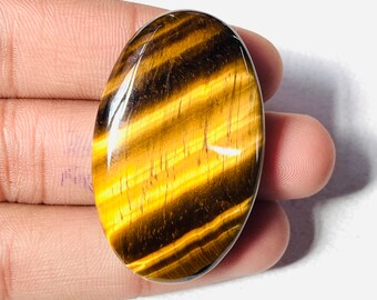 Yellow Tiger Eye Smooth Cabochon Gemstone Both Side Polish Size 40x27x8 MM Oval Shape Natural Tiger Eye Use For Jewelry Natural Gemstone