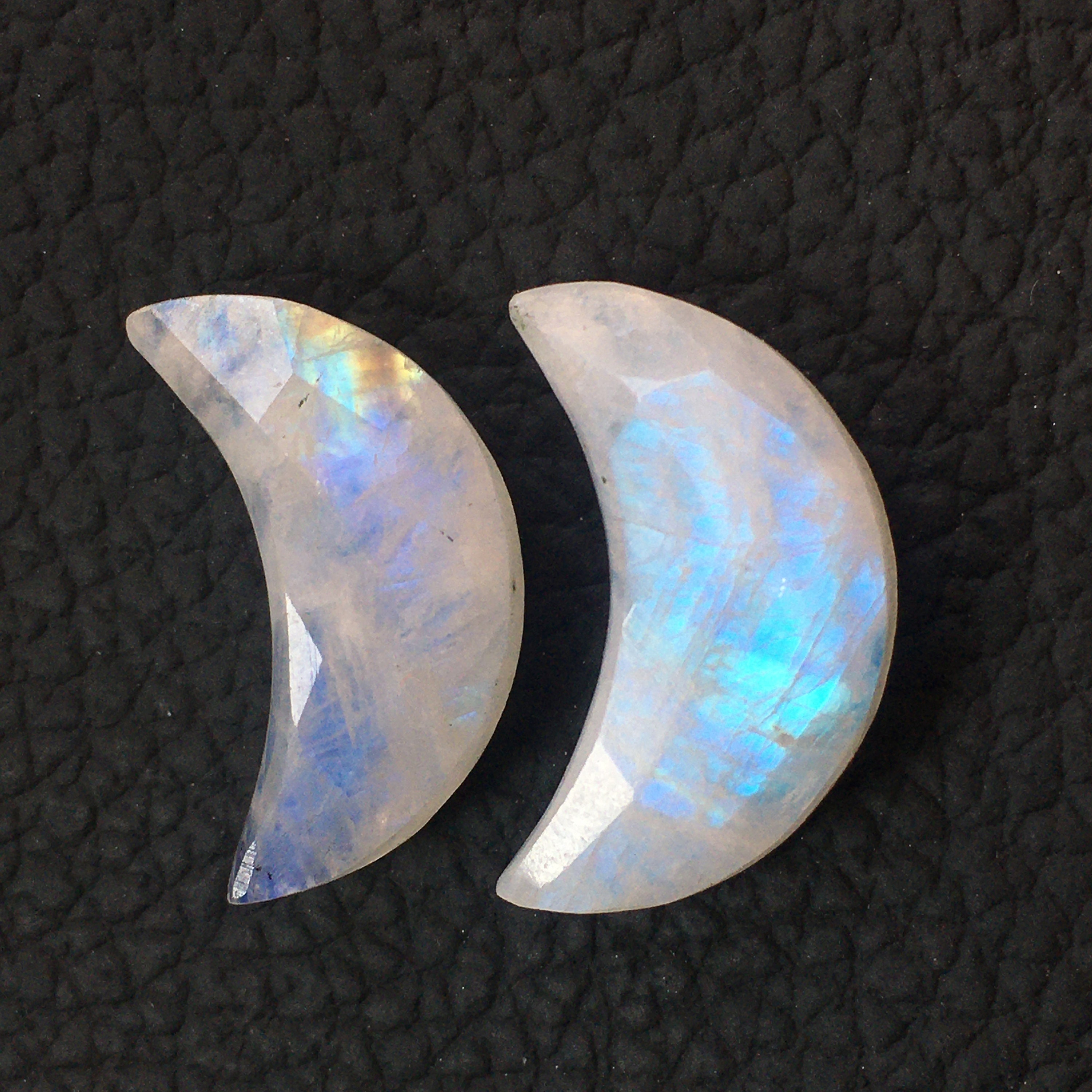 Faceted Moonstone Moon Shape 20 MM Blue Flashy Moonstone Etsy
