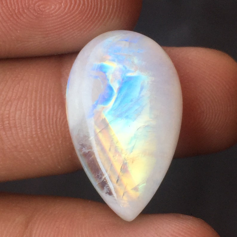 Beautiful Rainbow Moonstone Cabochon Gemstone Use For Jewelry Blue Flashy Rainbow Moonstone Cabochon Gemstone Pear Shape Size 25x15x6 MM