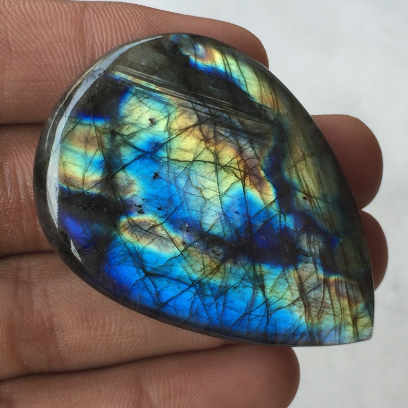 Multi Flashy Labradorite Cabochon Gemstone Labradorite Cabochon Gemstone Wholesale Gemstone 56x38x8 MM Use For Jewelry Pear Shape