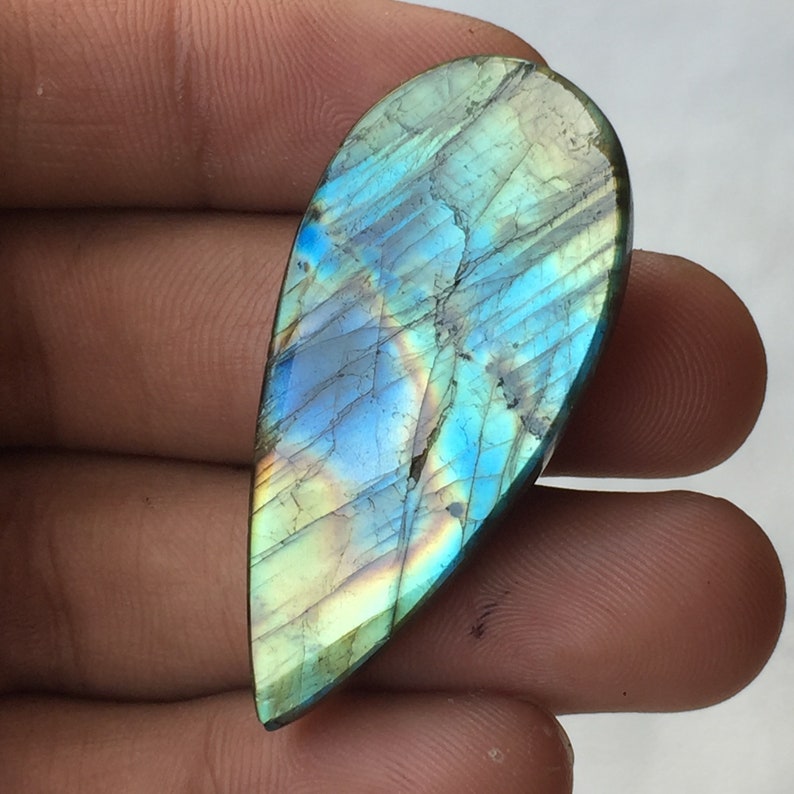 Blue Flashy Labradorite Top Quality Gemstone Pear Shape Both Side Polish Natural Labradorite Cabochon 46x21x8 MM Item Code # 11291