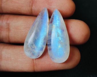 Best Quality Rainbow Moonstone Smooth Cabochon gemstone Size 10x30 MM 1 pair Rainbow Moonstone Wholesaler Gemstone Gift For her