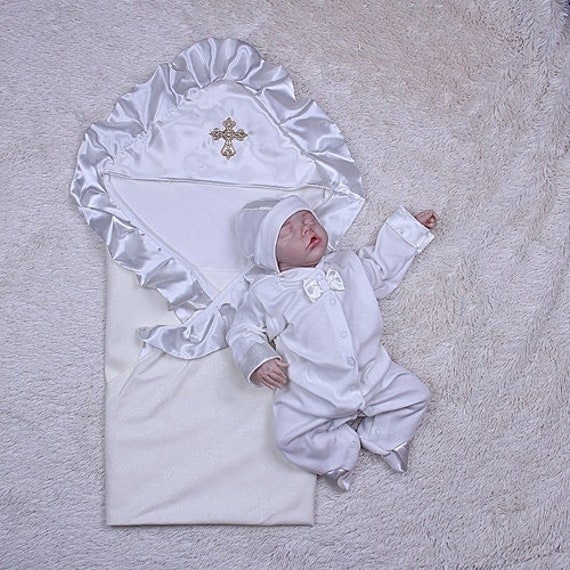 Newborn boy baptism outfit white bodysuit and hat baptism Etsy