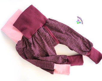 Organic split pants, slit pants, holding pants diaper-free various sizes, dotted lines plum