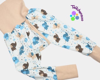 Organic split pants, slit pants, weaning pants, diaper-free, various sizes, elephants - macadamia