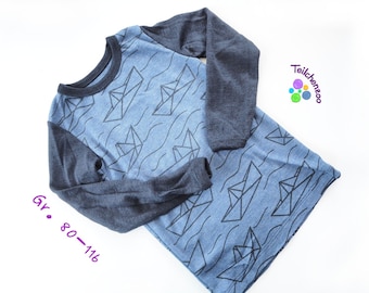 Organic Wool-Silk Children's Shirt Long Sleeve Size 80-116 Paper Boats