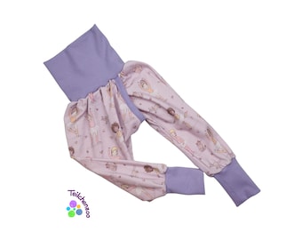 Pantaloni spaccati organici, pantaloni con spacco, pantaloni per lo svezzamento, senza pannolino, varie taglie, ballerine, lilla