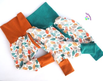 Organic split pants, slit pants, diaper-free pants, various sizes, plain, autumn leaves