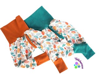 Organic split pants, slit pants, weaning pants, diaper-free, various sizes, plain, autumn leaves